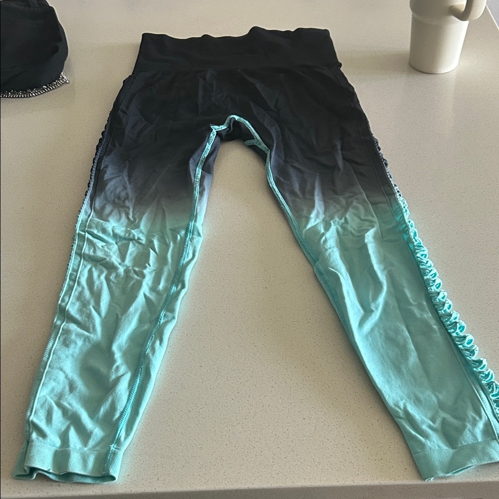 Ombre Black to Aqua leggings - women, YOGA, gym, rave, barre etc